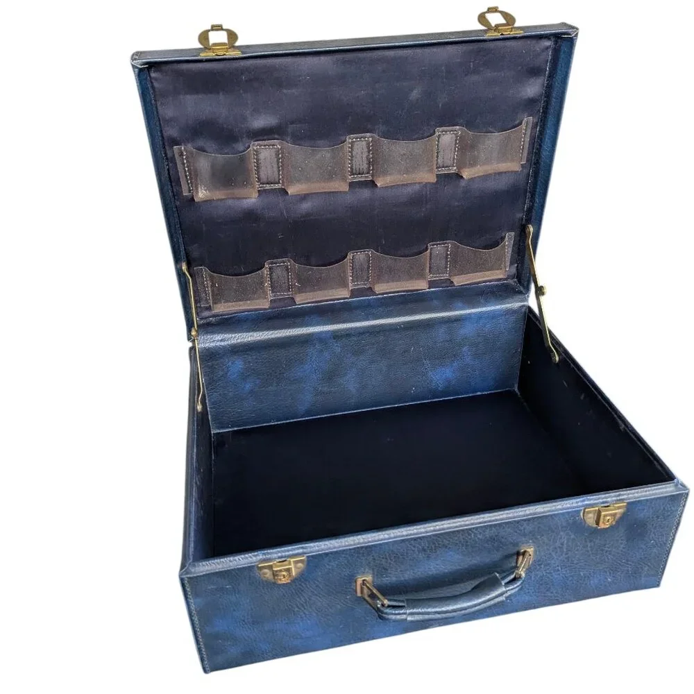 Vintage Blue Faux Leather Briefcase